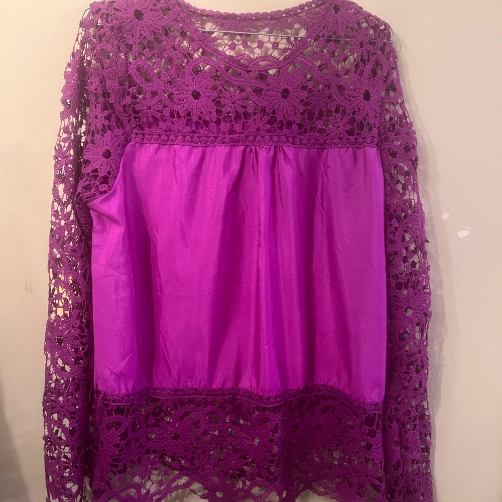 Women's Purple Crochet Lace Overlay Top